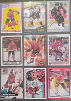 Front view showing nine of the ten Jeremy Roenick hockey cards