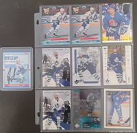 Nine Owen Nolan hockey cards in binder page