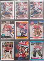 First binder page showing nine Patrick Roy cards including hologram