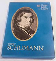 Front view of blue outer slipcase featuring Robert Schumann portrait