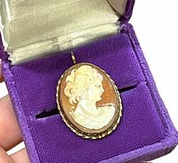 Pendant in open purple velour box, frontal view