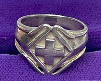 Front view of sterling silver Red Cross signet ring