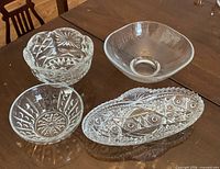 Group view of all four clear glass dishes