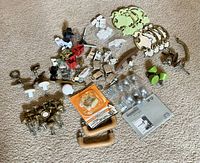 Overhead view of entire hardware assortment on carpet