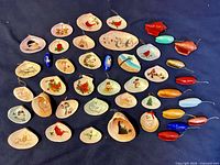 Full group of over 40 painted and decoupage seashell Christmas ornaments