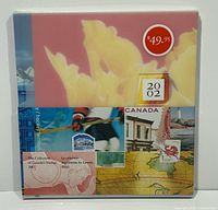 Front view of sealed 2002 Canada Post Annual Collection book showing cover art, $49.95 price tag, and 2002 label.