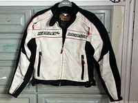 Front view of Harley-Davidson white and black motorcycle jacket