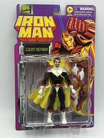 Front of sealed Iron Man Retro Count Nefaria action figure blister packaging