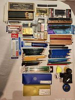 Full layout of all pencils, erasers, sharpeners, accessories