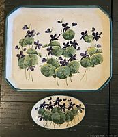 Square and oval Wemyss Ware dishes showing full design and condition