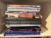 Stack of art instruction and art history books showing spines
