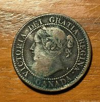 Obverse showing Queen Victoria bust and legend VICTORIA DEI GRATIA REGINA CANADA