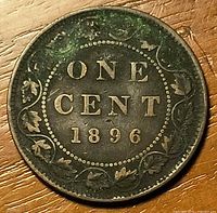 Reverse of 1896 Canadian cent showing full design and date