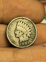 Obverse of 1901 Indian Head Cent showing date and portrait