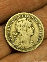 Obverse of 1929 Portuguese 50 Centavos coin showing portrait and date