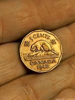 Reverse with beaver and 5 CENTS CANADA 1942 legend