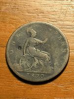 Reverse of 1890 British penny showing seated Britannia