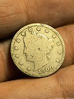 Obverse of the 5-cent coin showing Liberty head and 1900 date (seller indicates 1904)