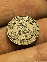 Reverse showing CANADA ONE CENT maple leaf design and 1929 date