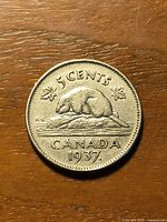 Reverse showing beaver design, denomination and 1937 date