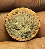 Obverse of 1880 Indian Head cent showing date and Indian Head design