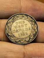 Reverse of 1920 Canada large cent showing ONE CENT CANADA 1920 with maple leaf border