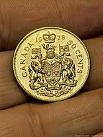 Reverse side showing 1978 date, 50 Cents denomination, Canadian Coat of Arms