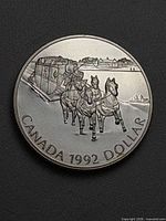 Reverse: stagecoach design with CANADA 1992 DOLLAR legend