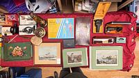 Overview of full table with assorted vintage items
