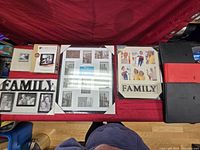 All items laid out: collage frames, albums