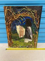 Front view of entire mixed media canvas with horse and figure