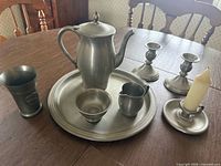 Overall view of pewter set on table