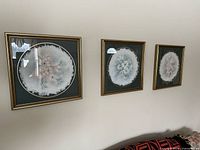 All three matching framed floral pictures hung on wall