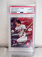 Front view of PSA-slabbed Topps Project 2020 #142 Mike Trout card