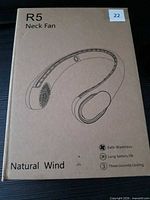 Front of sealed box showing R5 neck fan illustration and features