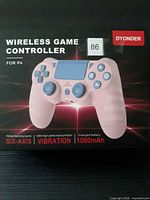 Front of retail box showing model details and pink controller image