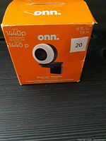 Front of ONN ring light webcam box showing product image and 1440p label