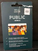 Front view of Public Mobile SIM card retail package with crowd graphic and bilingual text