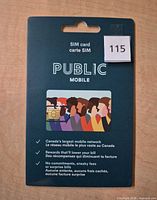 Front of sealed Public Mobile SIM card package with product branding and illustration