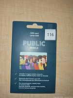 Front of sealed Public Mobile SIM card package showing branding and crowd graphic