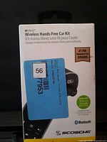 Front of box showing Scosche BTFREQ Wireless Hands-Free Car Kit branding