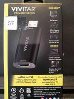 Front of retail box showing Vivitar Creator Series HDMI to USB Video Capture Card