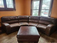 Front view of sectional sofa with ottoman