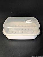 Complete steamer assembled showing lid and base