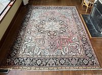 Full view of rug showing entire pattern and fringe