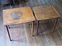 Top view of both square wooden nesting tables