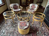 Full set showing two chairs, three tables and ottoman