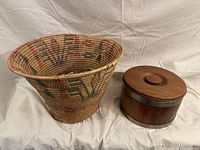 Overall view of basket and teak cheese bucket