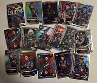 All sixteen Max Verstappen Topps Chrome Formula 1 cards laid out