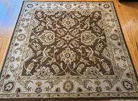 Entire rug top view showing overall pattern and colors